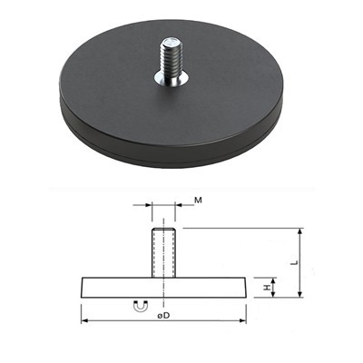 แม่เหล็กหม้อเคลือบยางดูดซับแรงกระแทก-พร้อมเกลียวใน|ฐานนีโอดิเมียม